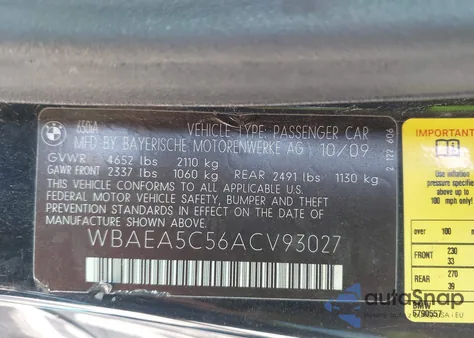 2010 BMW 650I z USA, uszkodzony, nr VIN WBAEA5C56ACV93027